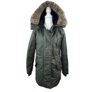 J. Crew Olive Green Perfect Winter Parka Coat Size XS Hooded Primaloft